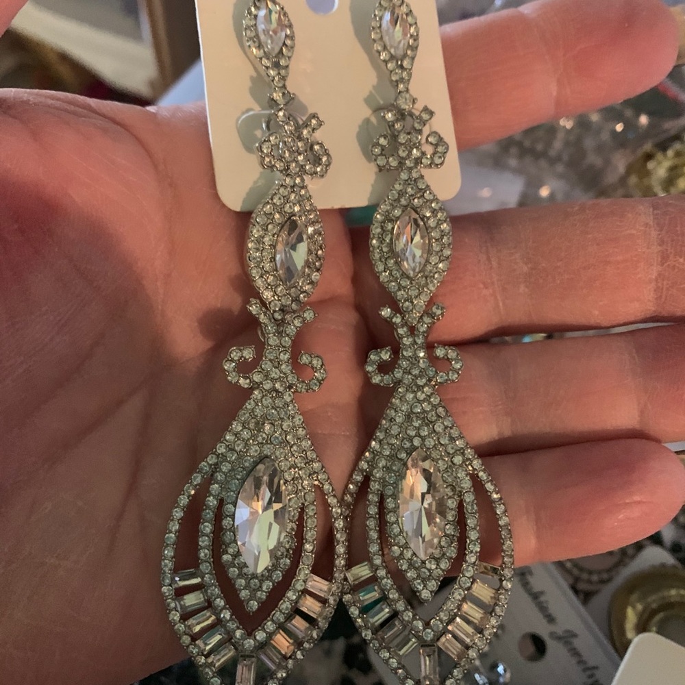 Clear long Chandelier Pageant earrings